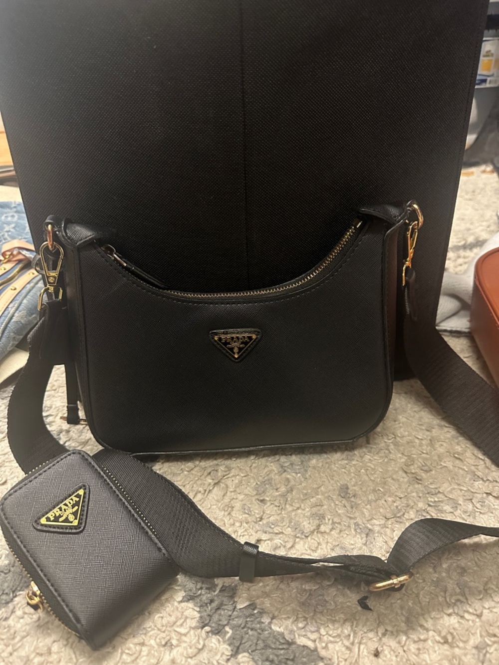 Prada Black Saffiano Crossbody Bag with Matching Coin Pouch